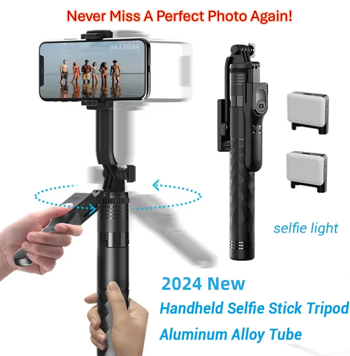 1750mm Wireless Extendable Selfie Stick Tripod with LED Light