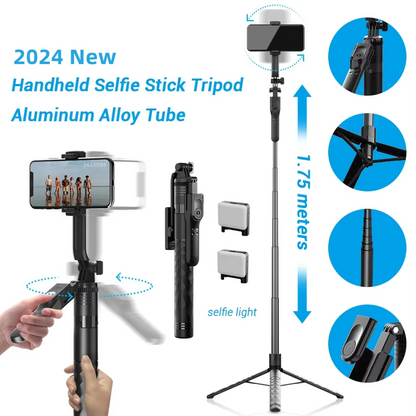 1750mm Wireless Extendable Selfie Stick Tripod with LED Light