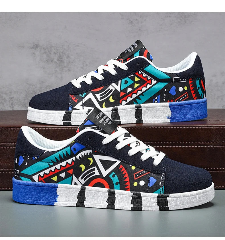 Trendy High-Quality Red Vulcanized Unisex Sneakers - Casual Skateboard Shoes with Fashion Graffiti Design