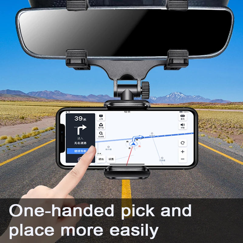 Rearview Mirror Phone Holder | 360° Rotation, Adjustable Stable Phone Mount for Car Navigation