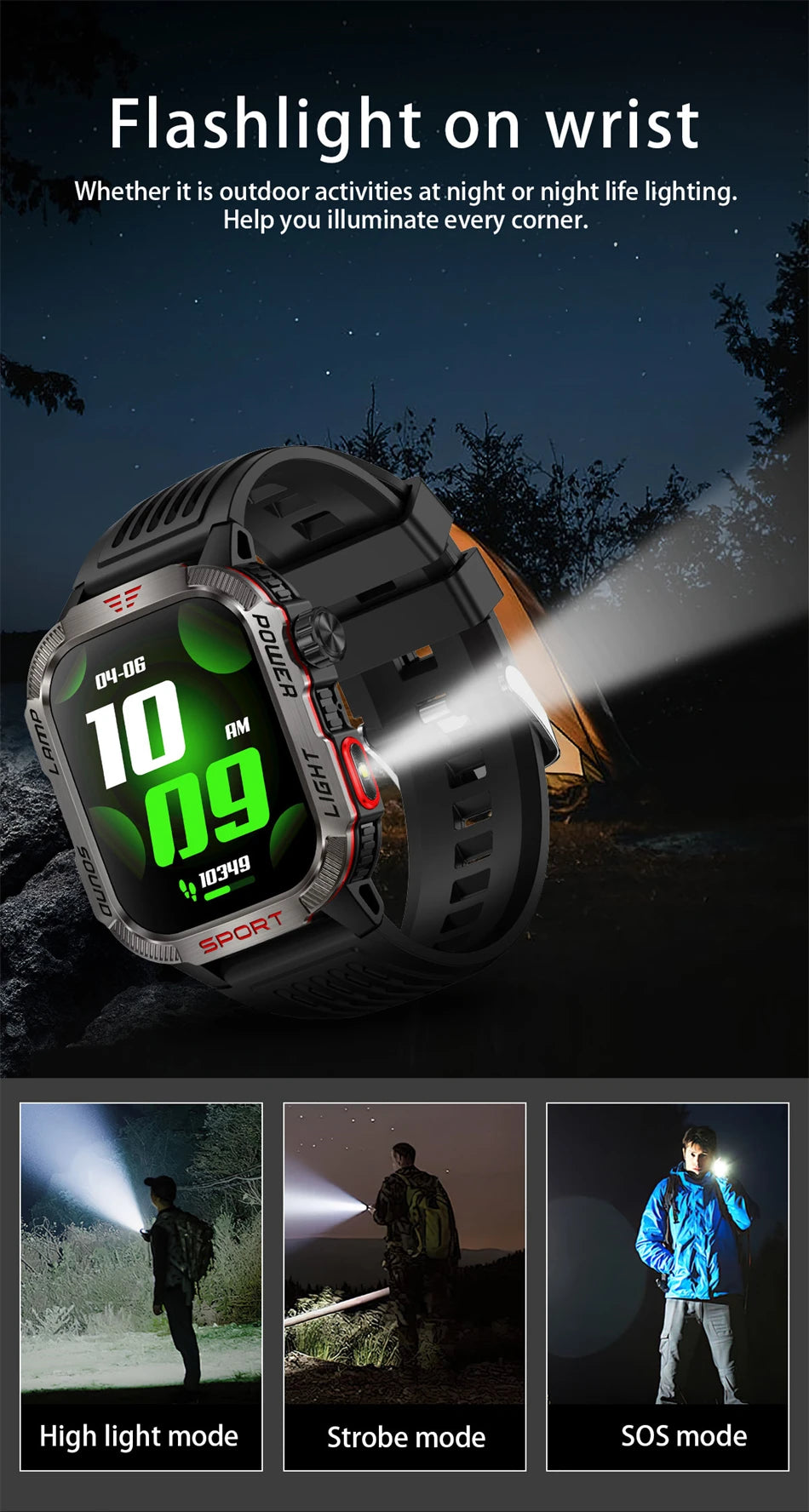 Huawei Xiaomi Military GPS Smart Watch Men - Flashlight Compass Waterproof