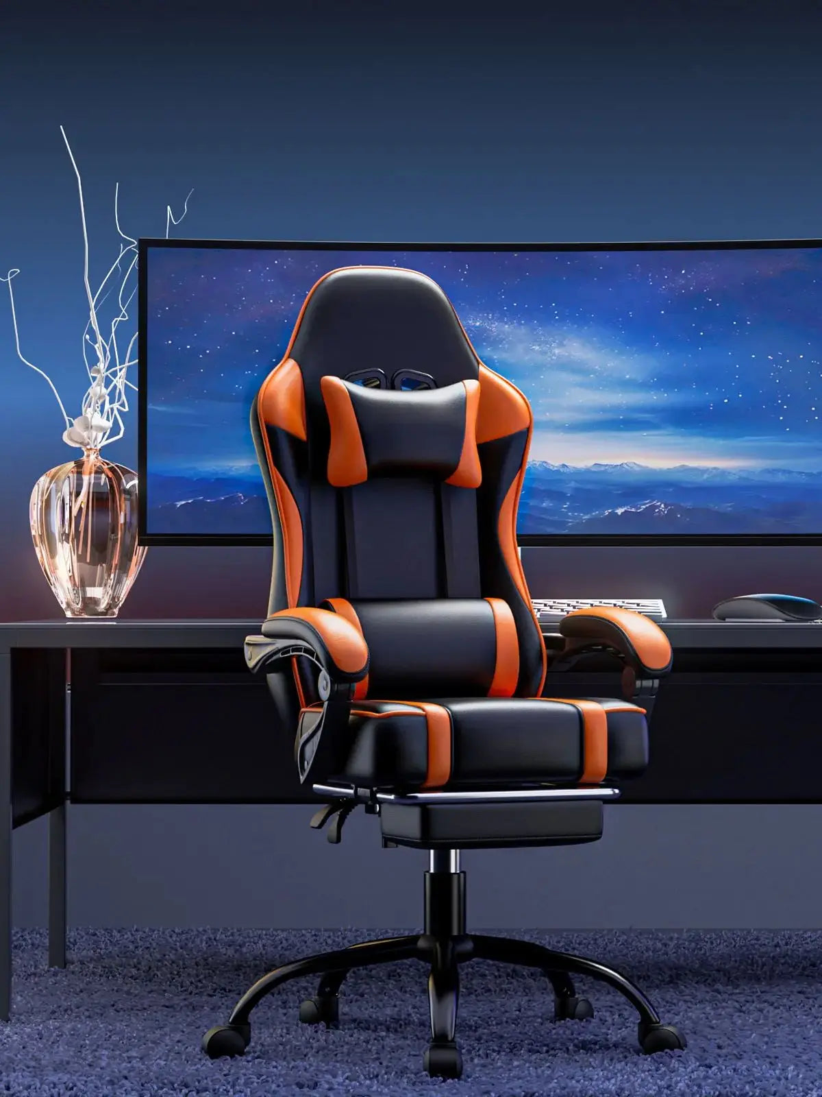 Ultimate Gaming Chair with Footrest - Reclining PU Leather Chair for Adults | Ergonomic Gamer Office Desk Chair