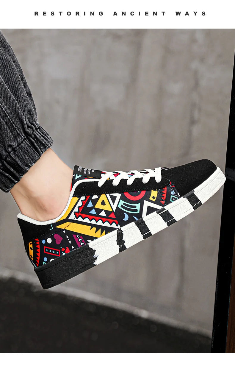 Trendy High-Quality Red Vulcanized Unisex Sneakers - Casual Skateboard Shoes with Fashion Graffiti Design