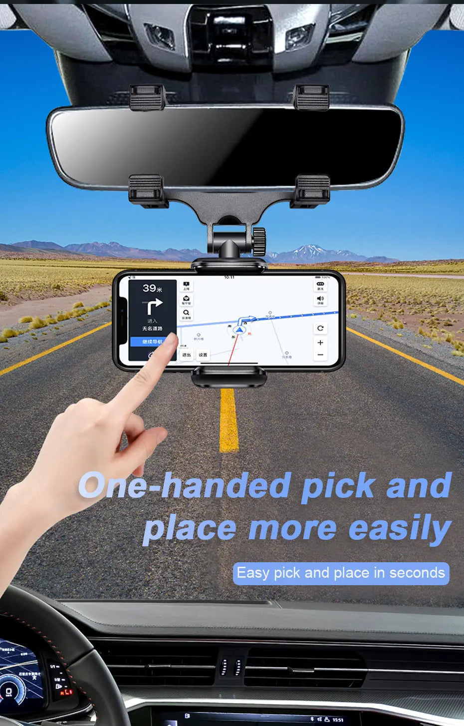 Rearview Mirror Phone Holder | 360° Rotation, Adjustable Stable Phone Mount for Car Navigation