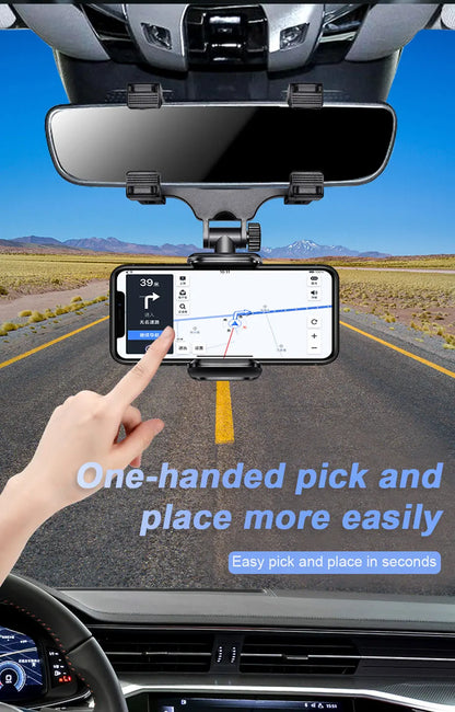 Rearview Mirror Phone Holder | 360° Rotation, Adjustable Stable Phone Mount for Car Navigation