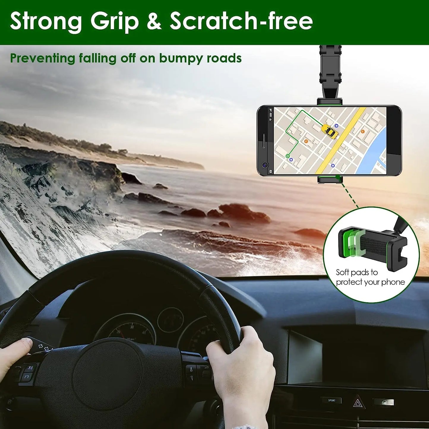 360° Rotatable & Retractable Rearview Mirror Phone Holder | Multifunctional Car Mount for All Vehicles