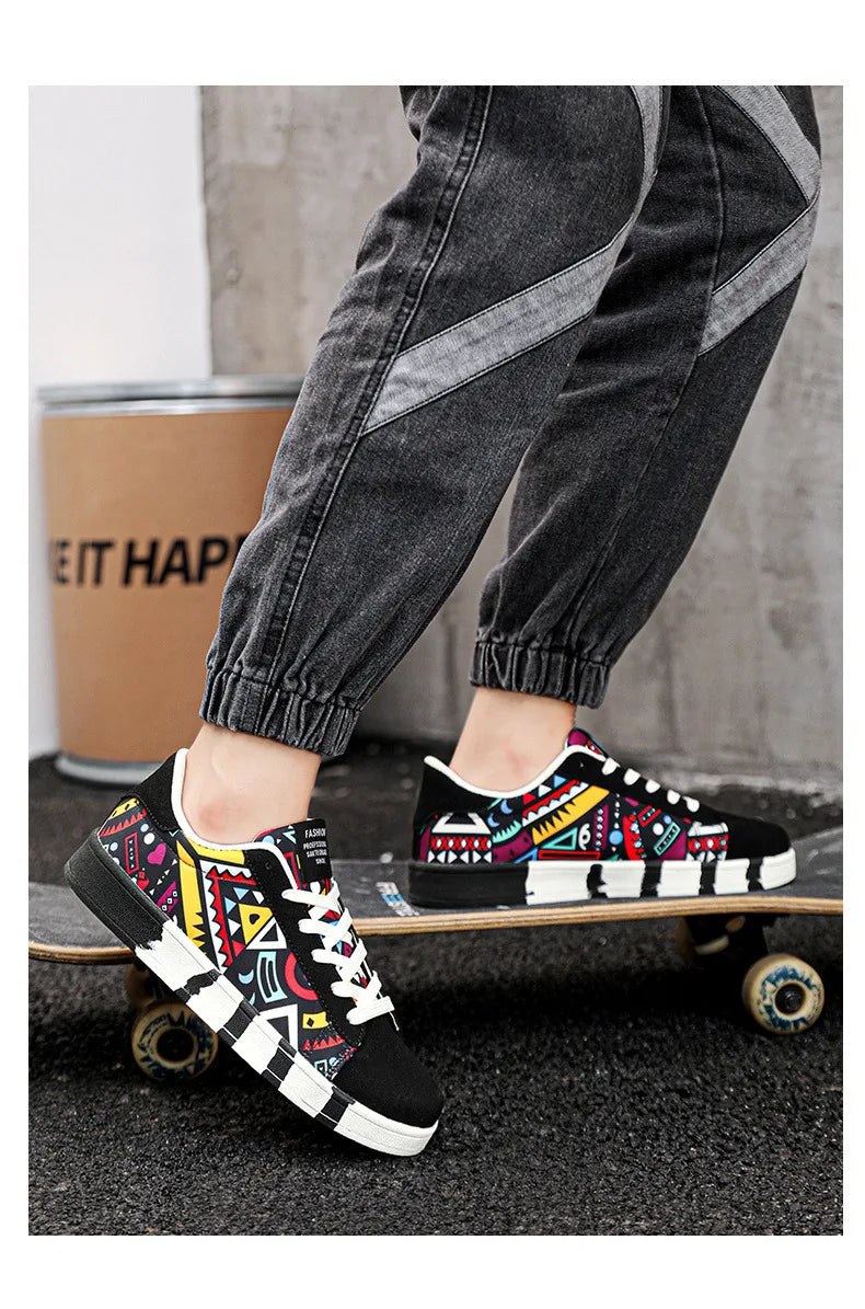 Trendy High-Quality Red Vulcanized Unisex Sneakers - Casual Skateboard Shoes with Fashion Graffiti Design