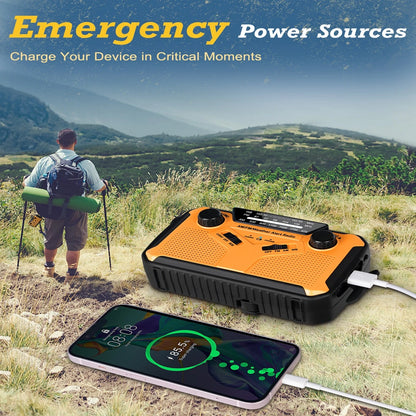 Stay Alert™ Emergency NOAA AM/FM Weather Radio – 11100mWh Power Bank, Solar Hand Crank, USB &amp; AA Battery Powered with LED Flashlight