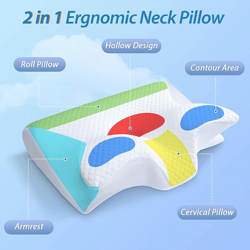 Plush+™ Memory Foam Plush+ Cervical Contour Leaf Pillow | 2-in-1 Ergonomic Contour Orthopedic Pillow for Neck Pain Relief & Support