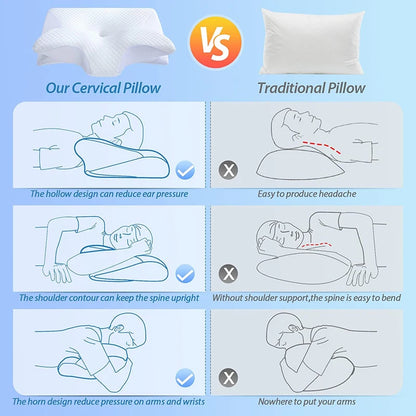 Plush+™ Memory Foam Plush+ Cervical Contour Leaf Pillow | 2-in-1 Ergonomic Contour Orthopedic Pillow for Neck Pain Relief & Support