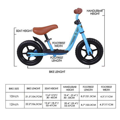 10"/12" Kids Balance Bike for Girls & Boys – Adjustable Seat & Footrest for Toddler Balance & Confidence