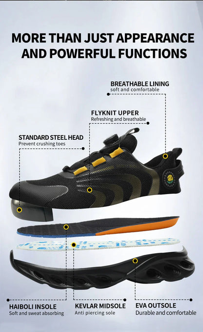 Rotary Buckle Men Safety Shoes Work Boots Safety Steel Toe Shoes Men Anti-smash Anti-puncture Work Sneakers Indestructible Shoes