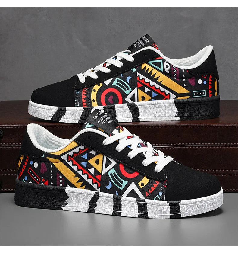 Trendy High-Quality Red Vulcanized Unisex Sneakers - Casual Skateboard Shoes with Fashion Graffiti Design