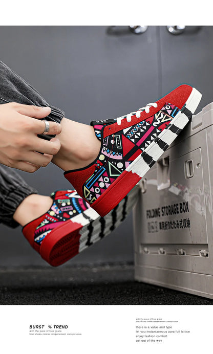 Trendy High-Quality Red Vulcanized Unisex Sneakers - Casual Skateboard Shoes with Fashion Graffiti Design