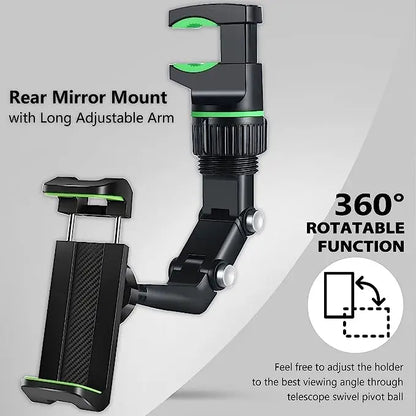 360° Rotatable & Retractable Rearview Mirror Phone Holder | Multifunctional Car Mount for All Vehicles