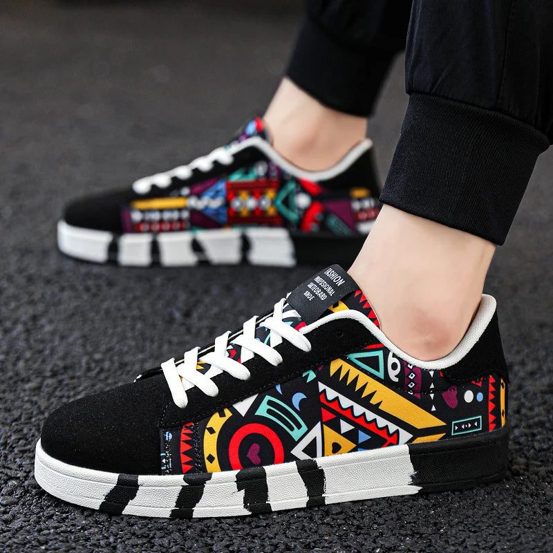 Trendy High-Quality Red Vulcanized Unisex Sneakers - Casual Skateboard Shoes with Fashion Graffiti Design