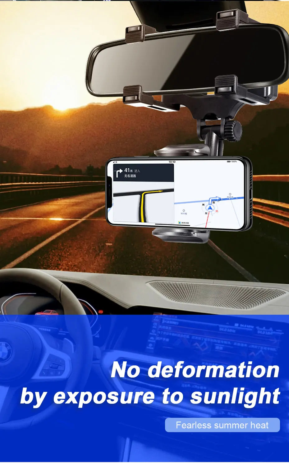 Rearview Mirror Phone Holder | 360° Rotation, Adjustable Stable Phone Mount for Car Navigation