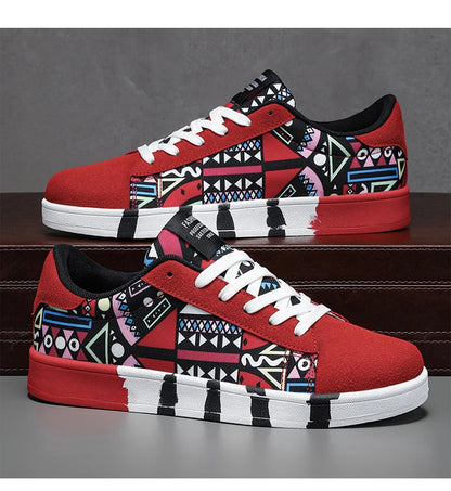 Trendy High-Quality Red Vulcanized Unisex Sneakers - Casual Skateboard Shoes with Fashion Graffiti Design