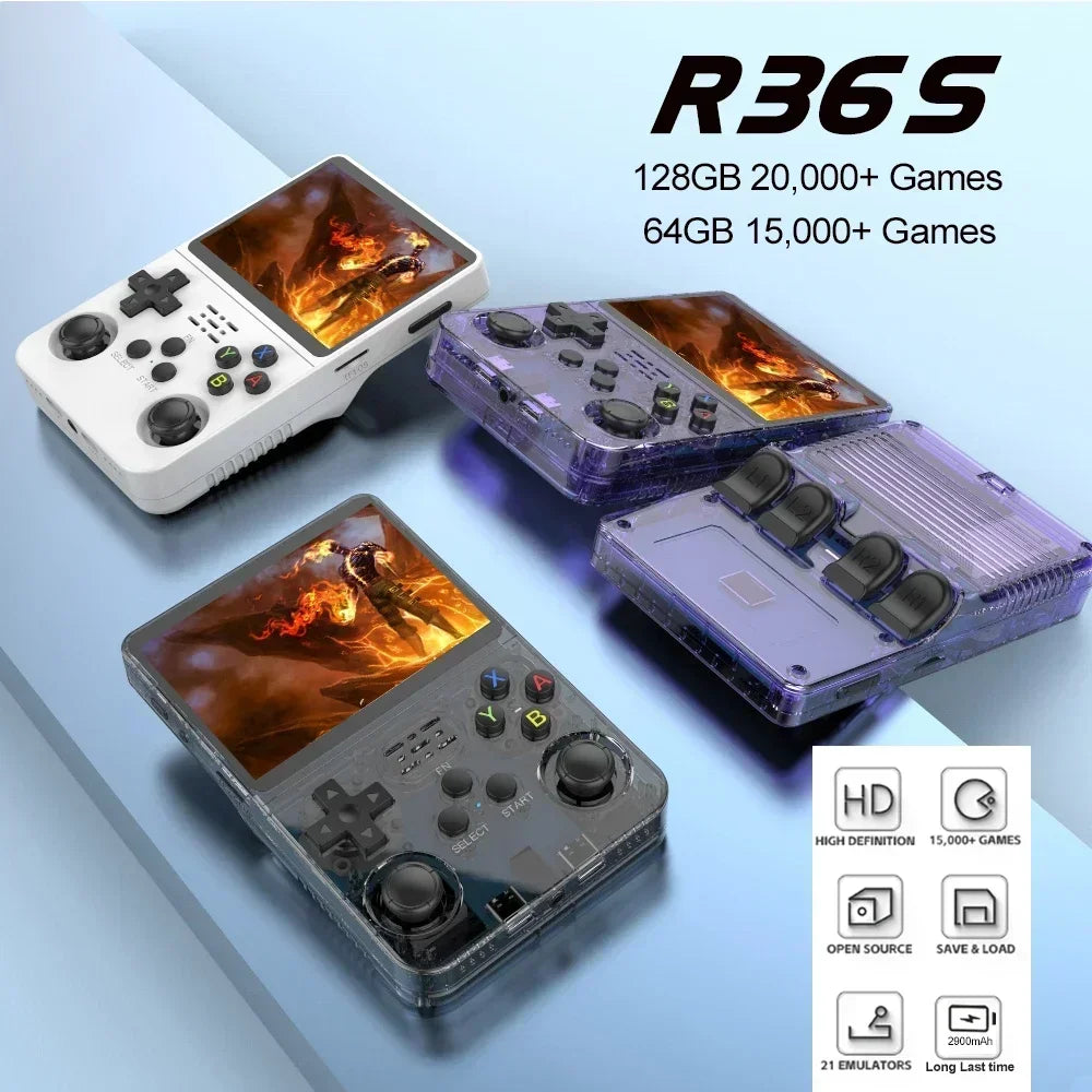 NEW R36S Retro Handheld Game Console | 3.5" IPS Screen | 64GB & 128GB Portable Retro Gaming Console | Perfect Kid Gift!