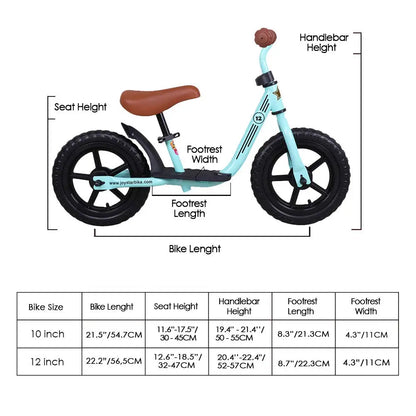 10"/12" Kids Balance Bike for Girls & Boys – Adjustable Seat & Footrest for Toddler Balance & Confidence