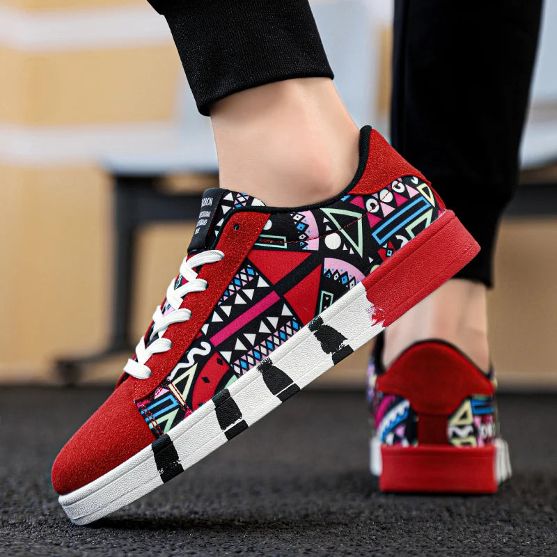 Trendy High-Quality Red Vulcanized Unisex Sneakers - Casual Skateboard Shoes with Fashion Graffiti Design