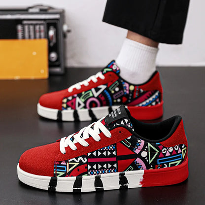 Trendy High-Quality Red Vulcanized Unisex Sneakers - Casual Skateboard Shoes with Fashion Graffiti Design