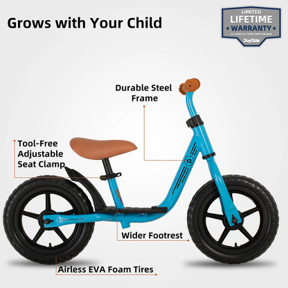 10"/12" Kids Balance Bike for Girls & Boys – Adjustable Seat & Footrest for Toddler Balance & Confidence