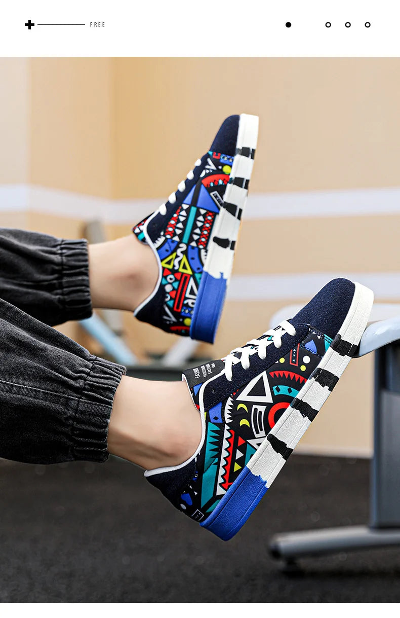 Trendy High-Quality Red Vulcanized Unisex Sneakers - Casual Skateboard Shoes with Fashion Graffiti Design