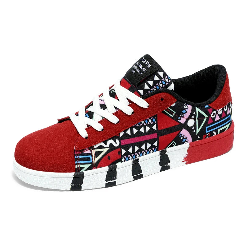 Trendy High-Quality Red Vulcanized Unisex Sneakers - Casual Skateboard Shoes with Fashion Graffiti Design