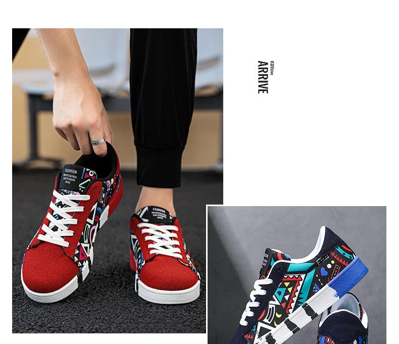 Trendy High-Quality Red Vulcanized Unisex Sneakers - Casual Skateboard Shoes with Fashion Graffiti Design