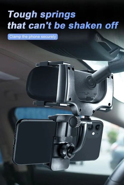 Rearview Mirror Phone Holder | 360° Rotation, Adjustable Stable Phone Mount for Car Navigation