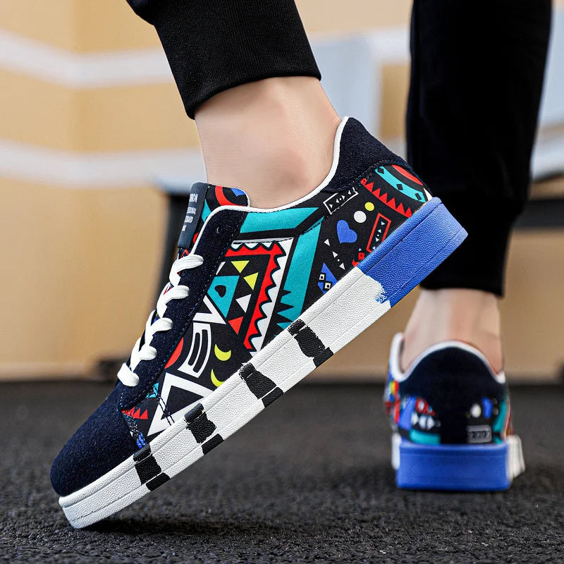 Trendy High-Quality Red Vulcanized Unisex Sneakers - Casual Skateboard Shoes with Fashion Graffiti Design