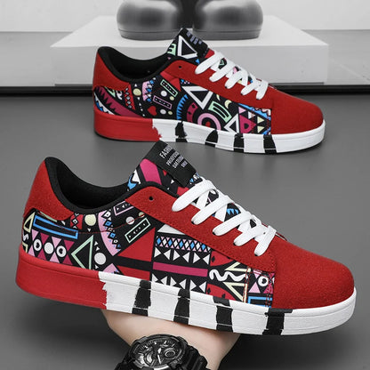 Trendy High-Quality Red Vulcanized Unisex Sneakers - Casual Skateboard Shoes with Fashion Graffiti Design