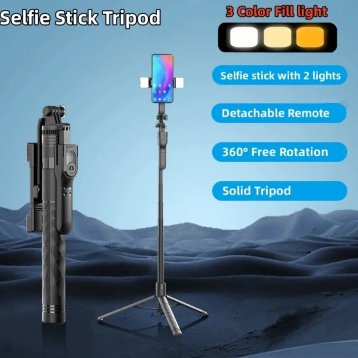 1750mm Wireless Extendable Selfie Stick Tripod with LED Light